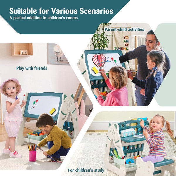 Children playing with educational toys in a home setting, suitable for various scenarios including playtime and study.