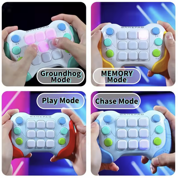 Push Handheld Game Console, 4 Playing Modes Breakout, Memory, Scoring, Multiplayer - Grey and Yellow