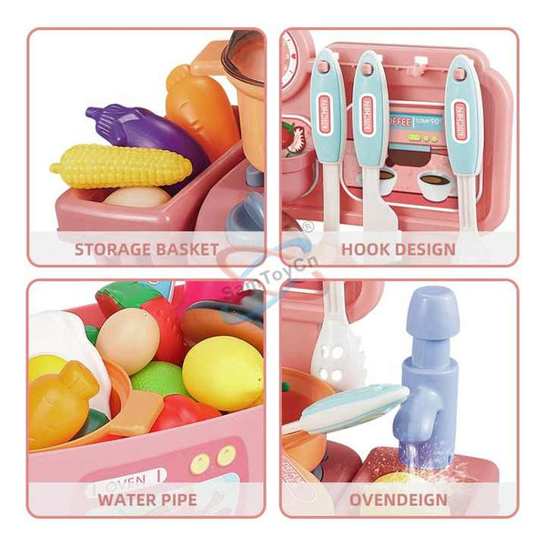Kitchen Play Set with Realistic Water Outlet - Indoor Cooking Playset for Toddlers and Children with Accessories encourages STEM learning