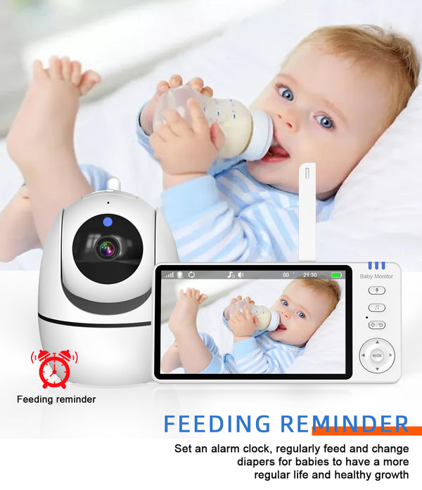 5 Inch Baby Monitor 2.4G Wireless Two Way Audio, Night Vision, Lullabies, Breastfeeding Reminder, Temperature Detection Camera