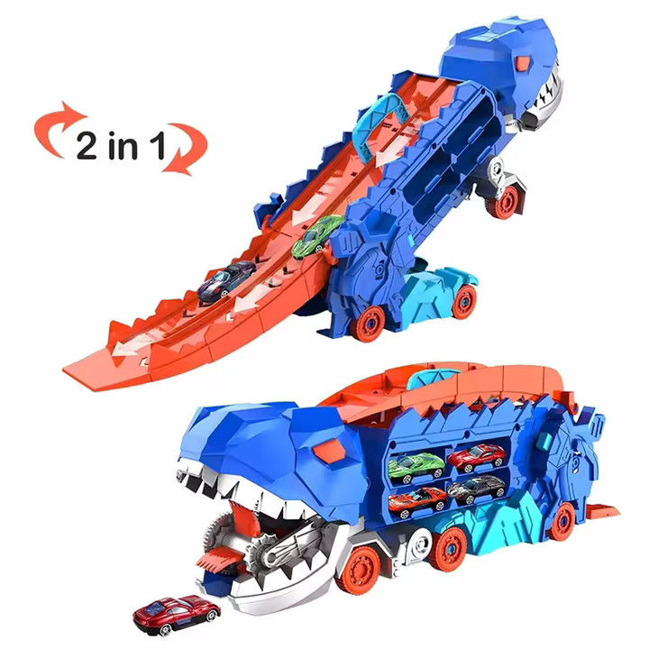 2-in-1 toy dinosaur with a track and car carrier 