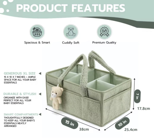 Nappy Caddy, Baby Diaper Organizer, Storage Basket for Newborn Essentials and Diaper Changing, Gift for Baby Shower List,  Nappy Caddy with Removable Dividers (Cream)