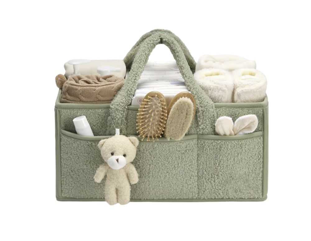 Nappy Caddy, Baby Diaper Organizer, Storage Basket  with Removable Dividers for Newborn Essentials Gift for Baby Shower (Green)