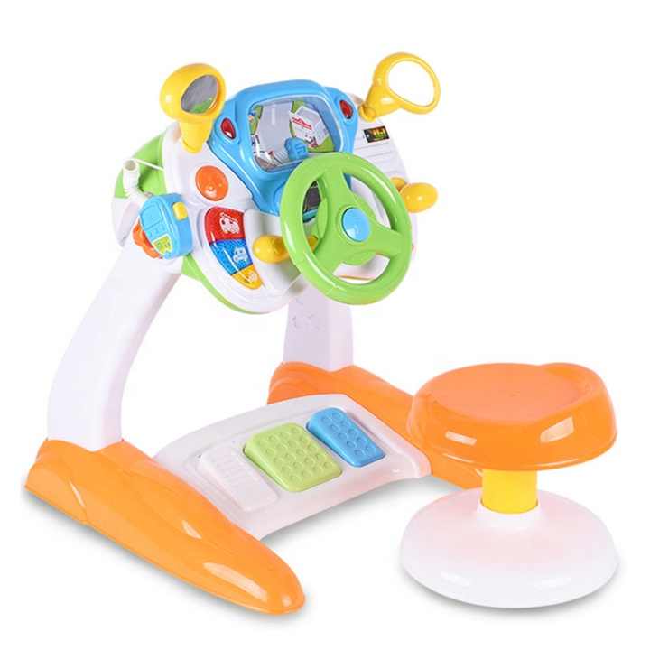 Driving Simulator Toy, Steering Wheel Toys with Stool, Cyclic Rotary Scene, Light, Music & Siren Sounds, Kids Educational Toy for 3 Years Old + Boys Girls