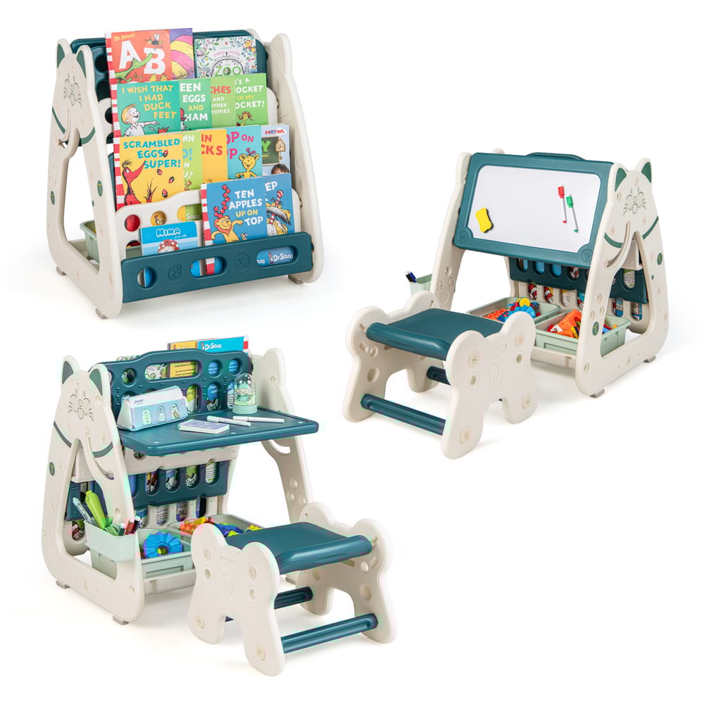 Children's educational desk and chair set with books and stationery 